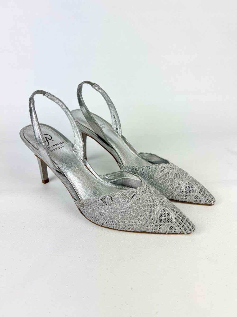 Adrianna Papell Womens Hallie Slingback Pump Silver Attalie Lace Fabric size 8.5